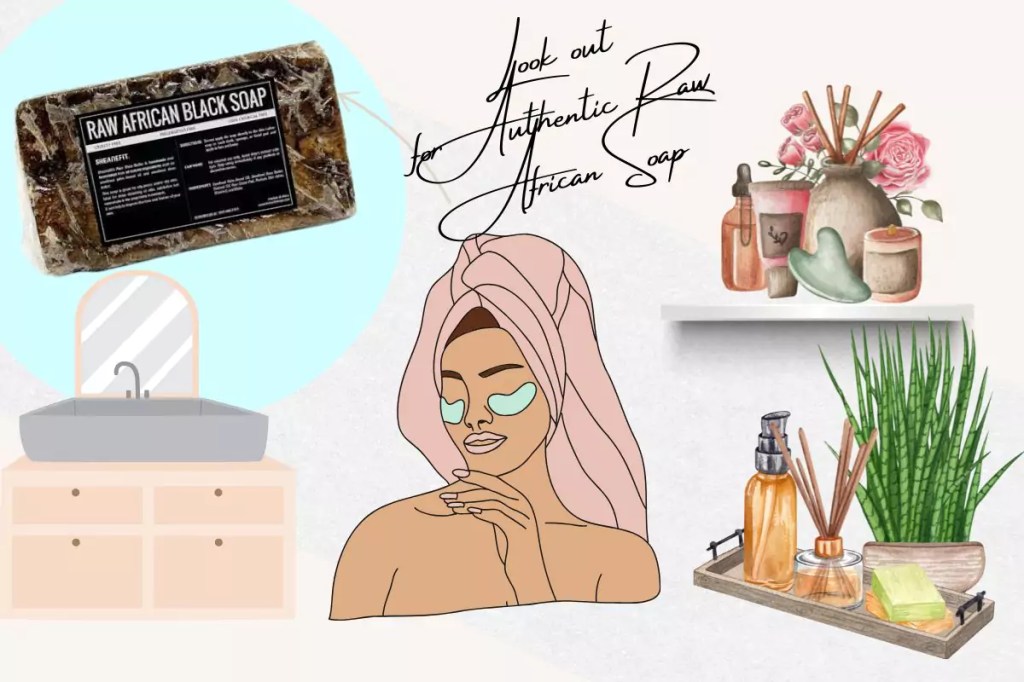 Young woman in bathroom enjoying skin care routine. bathroom includes relaxing elements such as plants, lotion, candle, incense, soap, african soap, and vanity mirror