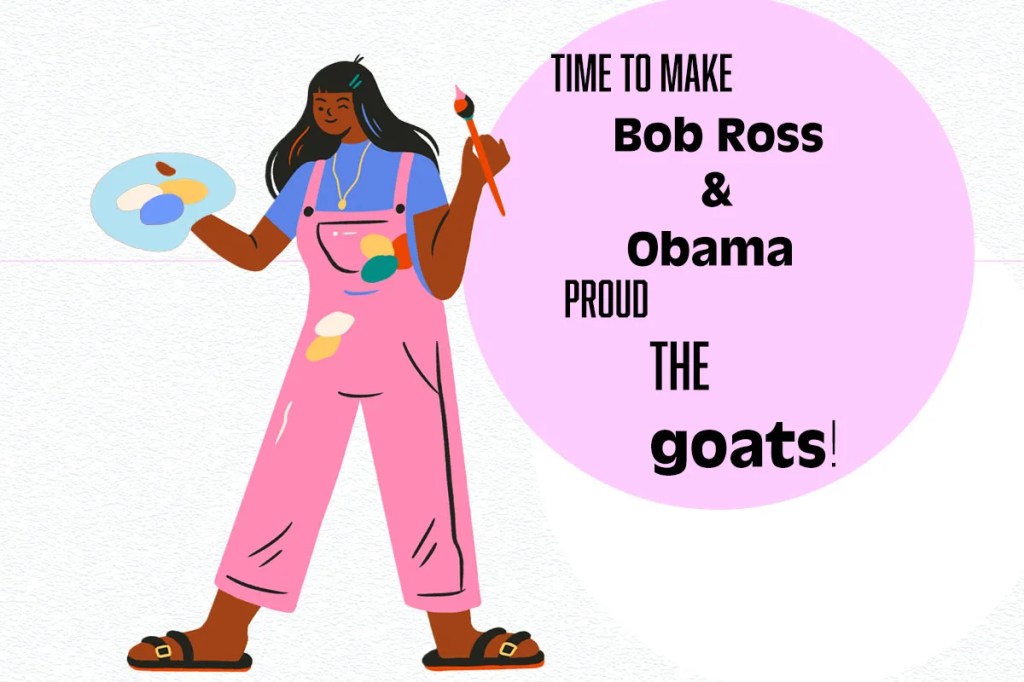 young female artist with a easle and paint brush in hand