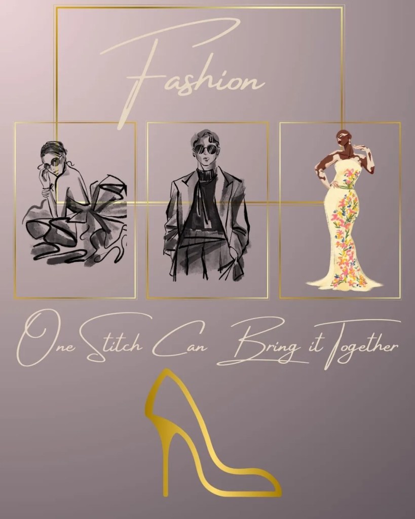 Graphic featuring 3 high profile fashion models and a gold high heel shoe