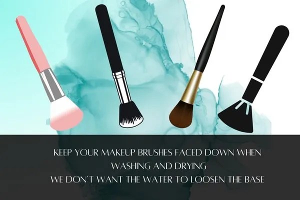 Features four makeup brushes facing down with a green watersplash background