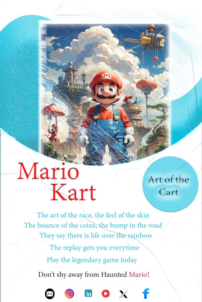 A mock graphic featuring Mario, Princess Peach and Toadstool/ With Mario world.