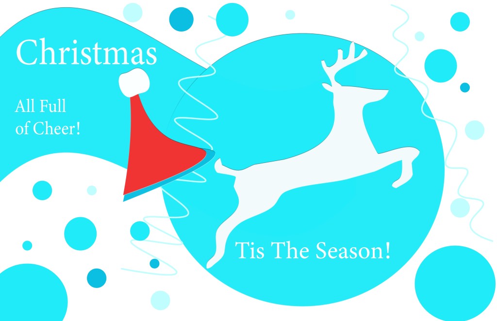 A mock Christmas graphic that can act as a gift card featuring a reindeer and a red Santa hat.