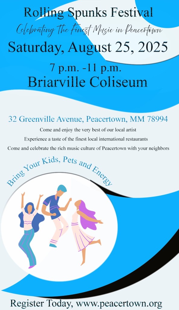 A mock graphic flyer featuring 3 young people dancing providing the fun vibe of this mock town festival