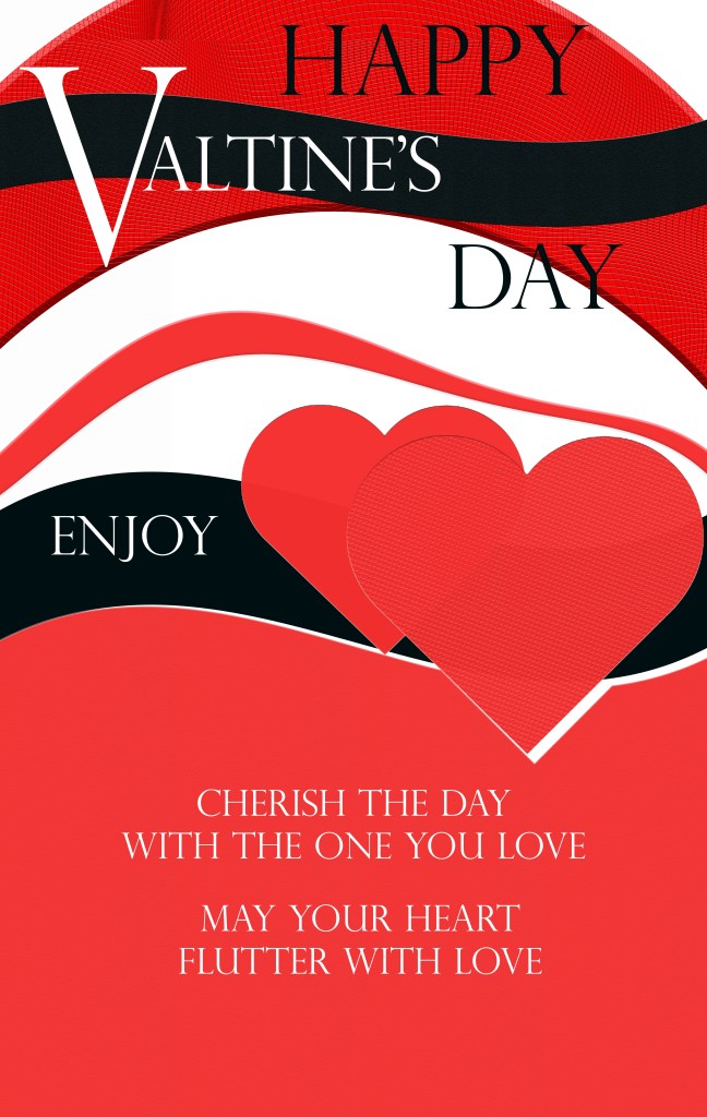 A mock valentine's day card featuring two red heart. The graphic features Happy Valentine's Day.