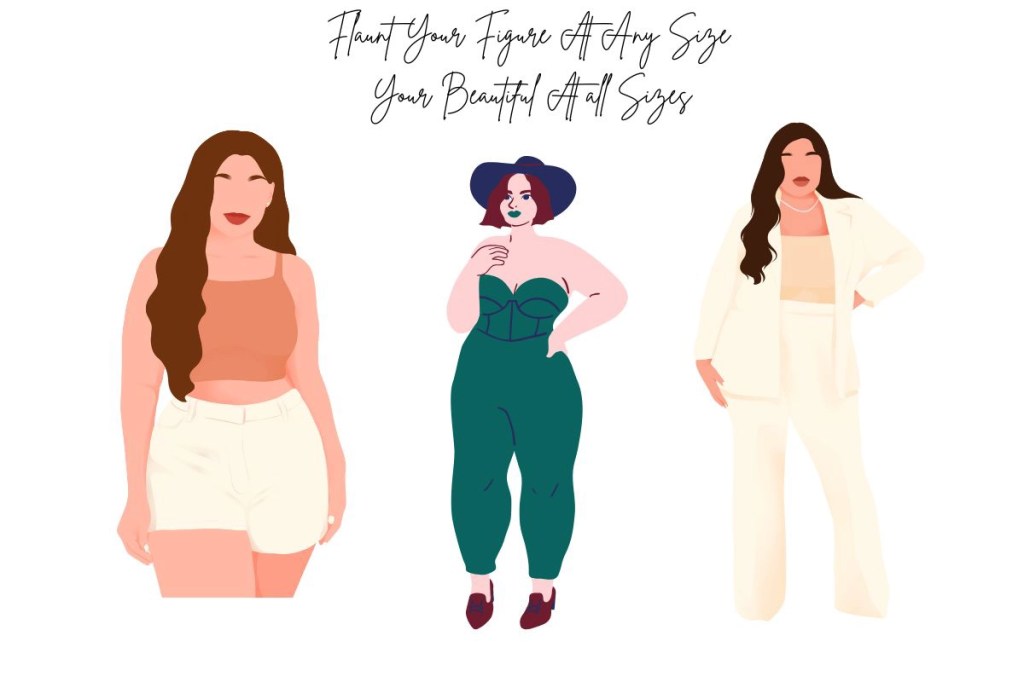 A graphic featuring 3outfil ideas for plus size women