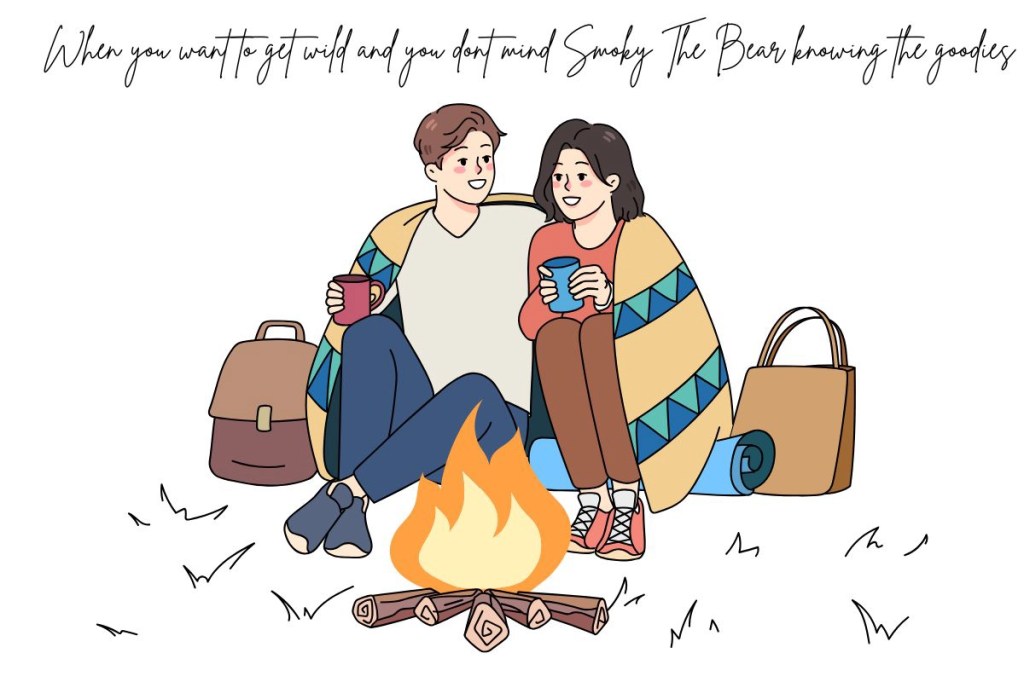 a young couple enjoy campfire date