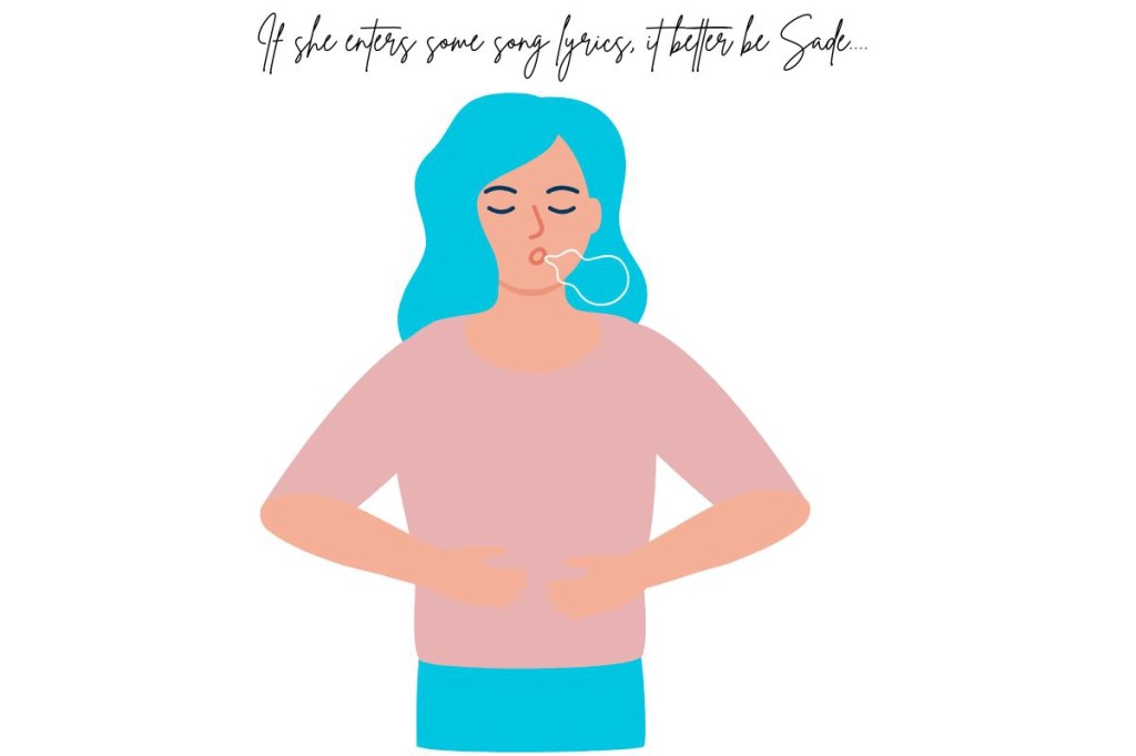 A young woman conducting deep breathing exercises