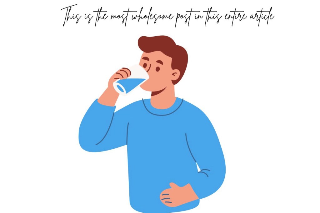 A young man drinking water