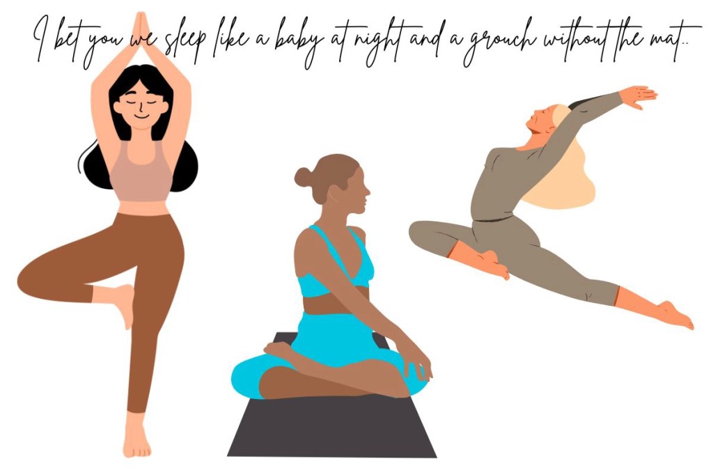 A graphic featuring 3 young women striking yoga poses
