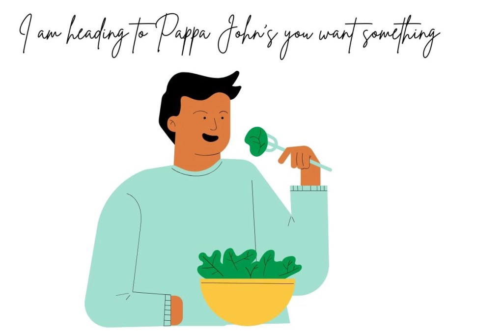 A graphic of a young man eating salad