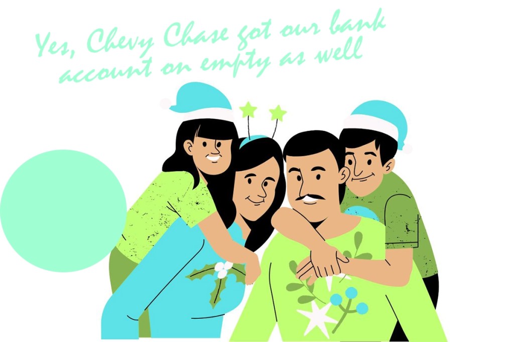 a Hispanic family posing in Christmas outfits and hats for Christmas