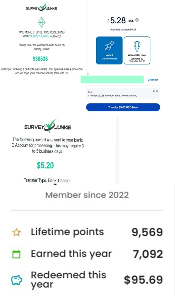 A graphic featuring proof of receiving payments from Survey Junkie