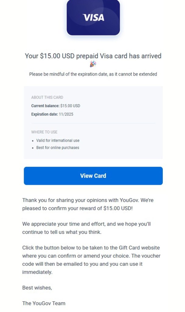 A graphic featuring proof of receiving payments from YouGov