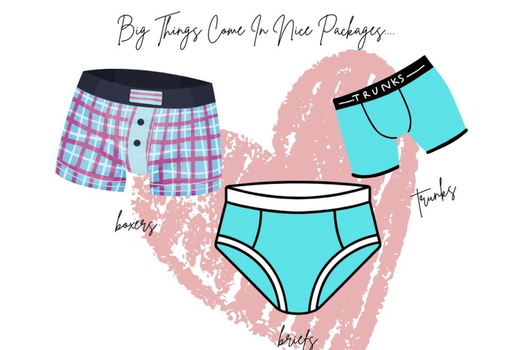 A graphic featuring 3 men underwear, this includes boxers, briefs and trunks