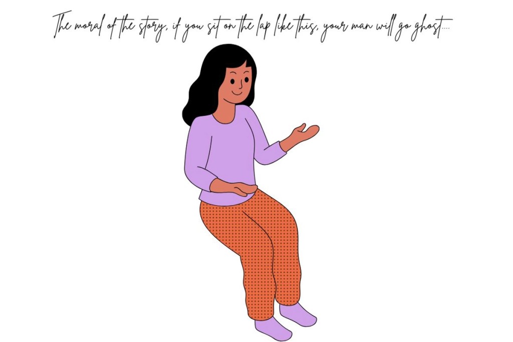 a young woman sitting on invisible chair