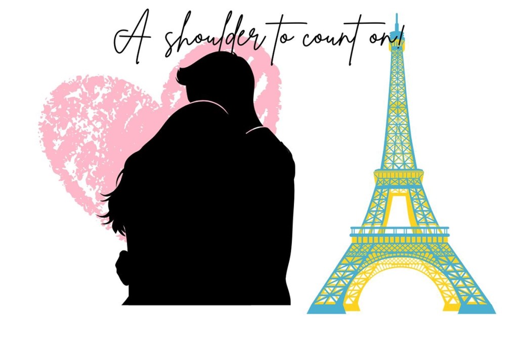 a graphic featuring a couple embracing, with the woman placing her head on the mans shoulder