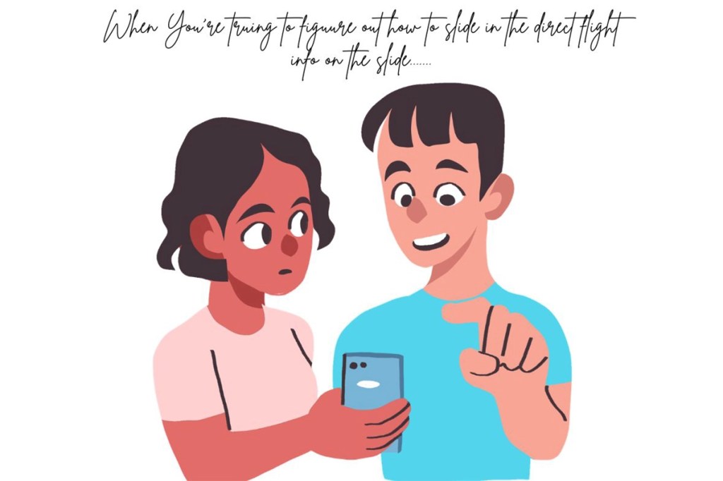 A couple using a smartphone together, the young woman is helping the young man use the phone properly