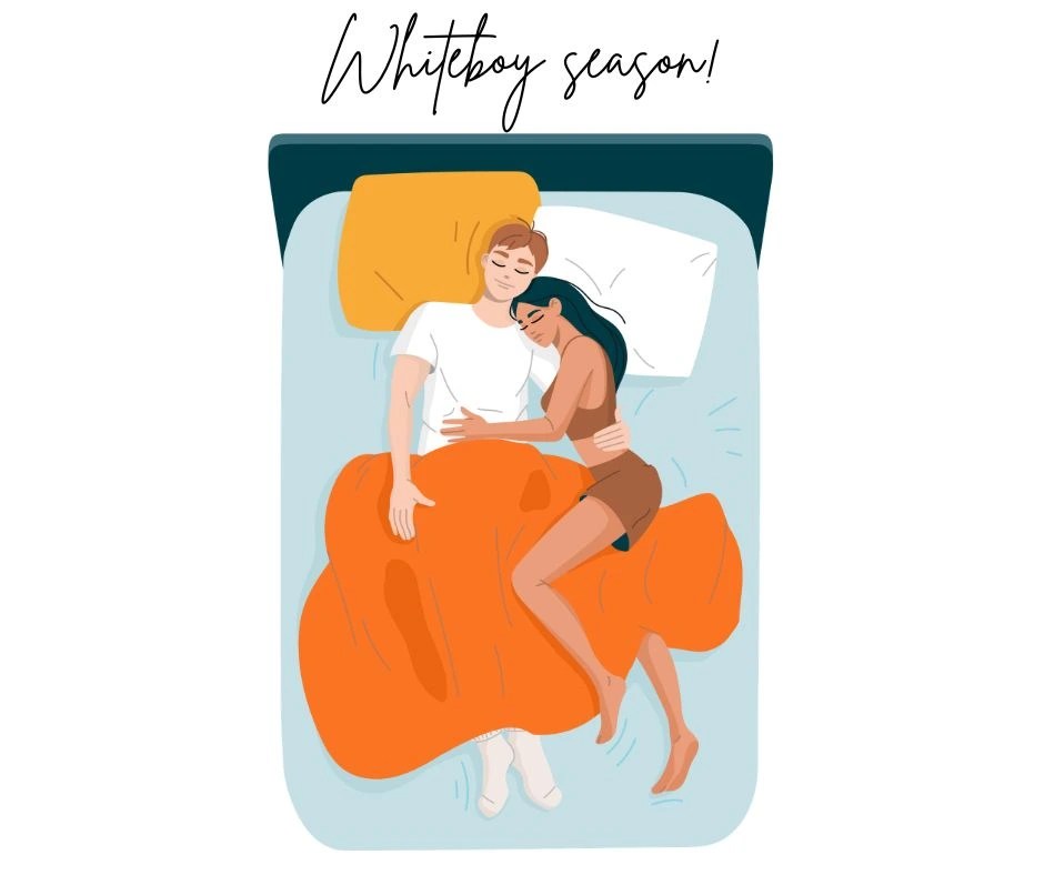 A young woman cuddling with a young man on a bed